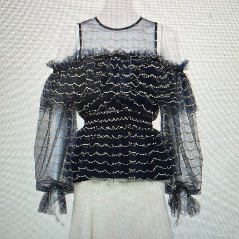 Alice Mccall Venus blouse in Navy with open Sholder
